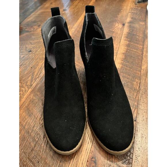 TOMS Kallie Womens 8 Black Suede Booties Stack Wedge Heel Casual Ankle Boots New - Picture 3 of 6